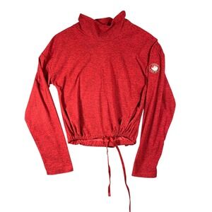 Canada Weathergear Cropped Pullover Women's M Red Heathered Mock Neck Drawstring